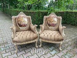 French Louis XVI Style Bergères Chairs a Pair