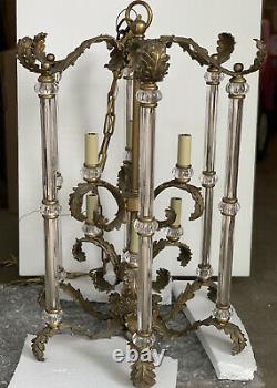 French Louis XVI Style Bronze Crystal Lantern Chandelier Foyer Ceiling Fixture