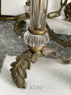French Louis XVI Style Bronze Crystal Lantern Chandelier Foyer Ceiling Fixture