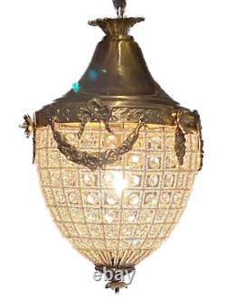 French Louis XVI Style Bronze Lantern -Antique Gold Finish, Unique Beaded Design