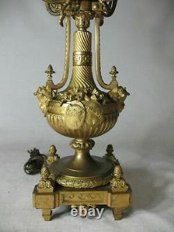 French Louis XVI Style Candelabra Lamp Gilt Bronze Ribbon Liberty Medal Cherubim