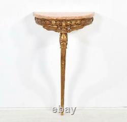 French Louis XVI Style Carved Giltwood Console With Marble Top