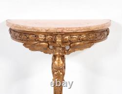 French Louis XVI Style Carved Giltwood Console With Marble Top