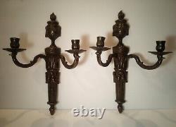 French Louis XVI Style Cast Bronze Double Arm Wall Sconce Candle Holder ITALY