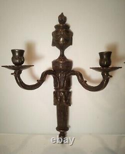 French Louis XVI Style Cast Bronze Double Arm Wall Sconce Candle Holder ITALY