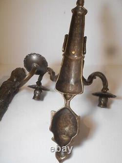 French Louis XVI Style Cast Bronze Double Arm Wall Sconce Candle Holder ITALY