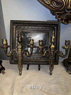 French Louis XVI Style Cast Bronze Double Arm Wall Sconce Candle Holder heavy