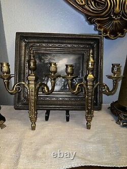 French Louis XVI Style Cast Bronze Double Arm Wall Sconce Candle Holder heavy