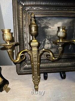 French Louis XVI Style Cast Bronze Double Arm Wall Sconce Candle Holder heavy