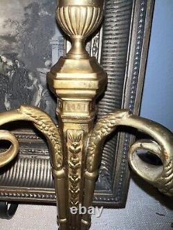 French Louis XVI Style Cast Bronze Double Arm Wall Sconce Candle Holder heavy