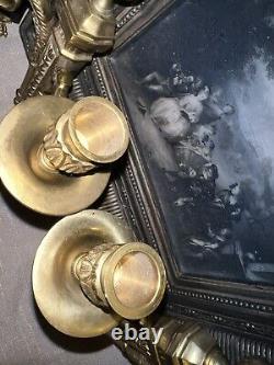 French Louis XVI Style Cast Bronze Double Arm Wall Sconce Candle Holder heavy