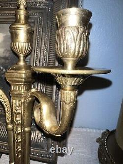 French Louis XVI Style Cast Bronze Double Arm Wall Sconce Candle Holder heavy