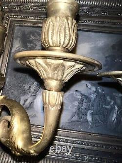 French Louis XVI Style Cast Bronze Double Arm Wall Sconce Candle Holder heavy