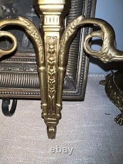 French Louis XVI Style Cast Bronze Double Arm Wall Sconce Candle Holder heavy