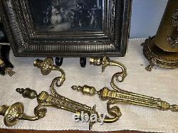 French Louis XVI Style Cast Bronze Double Arm Wall Sconce Candle Holder heavy