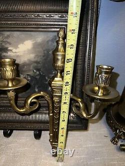 French Louis XVI Style Cast Bronze Double Arm Wall Sconce Candle Holder heavy