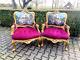 French Louis Xvi Style Chair In Red/fuchsia With Scenery. Made In Europe. 1940