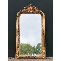 French Louis XVI Style Full-Length Floor Mirror in Antique Gold Leaf