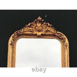 French Louis XVI Style Full-Length Floor Mirror in Antique Gold Leaf