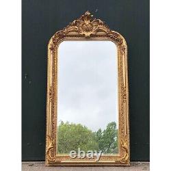 French Louis XVI Style Full-Length Floor Mirror in Antique Gold Leaf