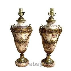 French Louis XVI Style Marble & Bronze Urn Form Lamps