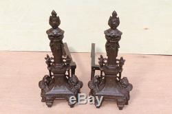 French Louis XVI Style Metal Fireplace Andirons Fire Dogs, Circa 19th Century
