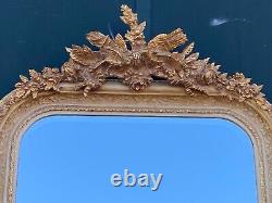 French Louis XVI Style Mirror in Antique Gold Leaf and Creme finish