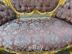 French Louis XVI Style Red Silk Upholstered Sofa