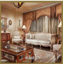French Louis XVI Style Regal Gold Royal Blue Luxury Sofa