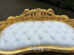 French Louis XVI Style Settee/Bench/Sofa White leather Free shipping