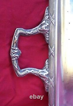 French Louis XVI Style Silver Plate Tray with Handles 15 x 12 Paris 1900