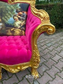 French Louis XVI Style Sofa Settee in Gobelin and Velvet