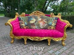 French Louis XVI Style Sofa Settee in Gobelin and Velvet