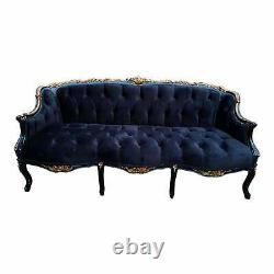French Louis XVI Style Sofa in Black Velvet