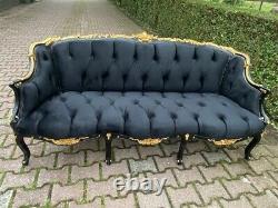 French Louis XVI Style Sofa in Black Velvet