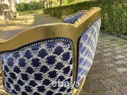 French Louis XVI Style Sofa in Blue Damask from around 1940's