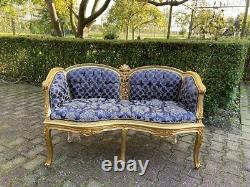 French Louis XVI Style Sofa in Blue Damask from around 1940's