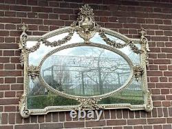 French Louis XVI-Style Wall Mirror in Antique Silver Finish