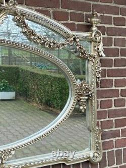 French Louis XVI-Style Wall Mirror in Antique Silver Finish