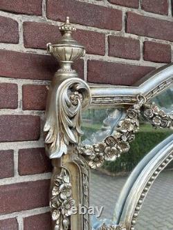 French Louis XVI-Style Wall Mirror in Antique look Silver Finish