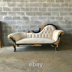 French Louis XVI Style White Black Gold Chaise Lounges worldwide shipping