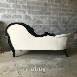 French Louis XVI Style White Black Gold Chaise Lounges worldwide shipping