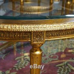 French Louis XVI style Coffee & 2 Side Tables set gilded Mahogany with Glass top
