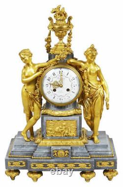 French Louis XVI style Gilded clock set, 19th Century. C. 1880 France