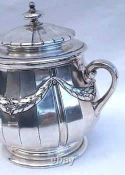 French Louis XVI style Lidded Sugar Pot Silverplate Ribbon Gallia Paris 1910