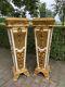 French Louis Xvi Style Wooden Pedestal/colums In Gold And White With Marble Top