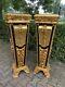 French Louis Xvi Wooden Pedestal/colums In Gold And Black With Marble Top