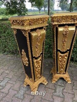 French Louis XVI wooden Pedestal/Colums in Gold and Black With Marble Top