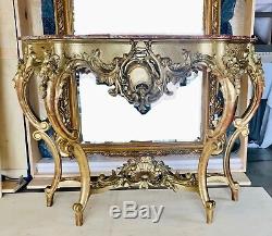French Mid-18th Century Louis XV Style Giltwood Console and Mirror 1745-1765