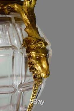 French Ormolu Bronze Louis XVI Ram Heads and Crystal Lantern Lighting